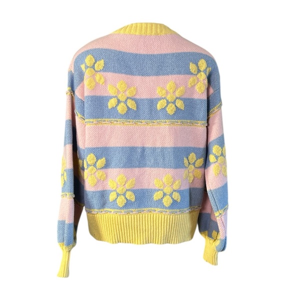Zara Floral Jacquard Knit Cardigan Pastel Blue Yellow Size S NWT Rare - Picture 5 of 14